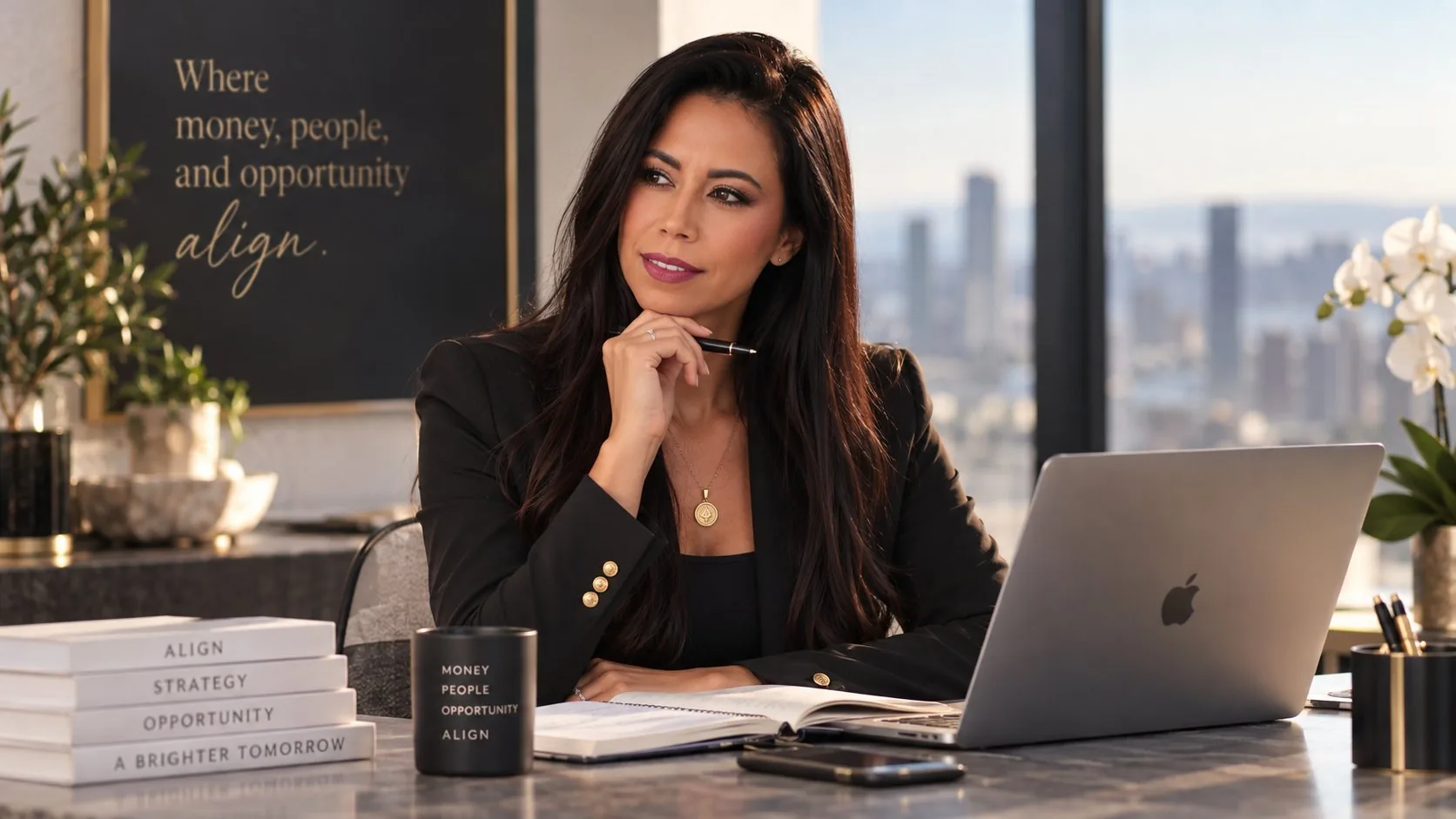 Rebekah Samples planning at her desk